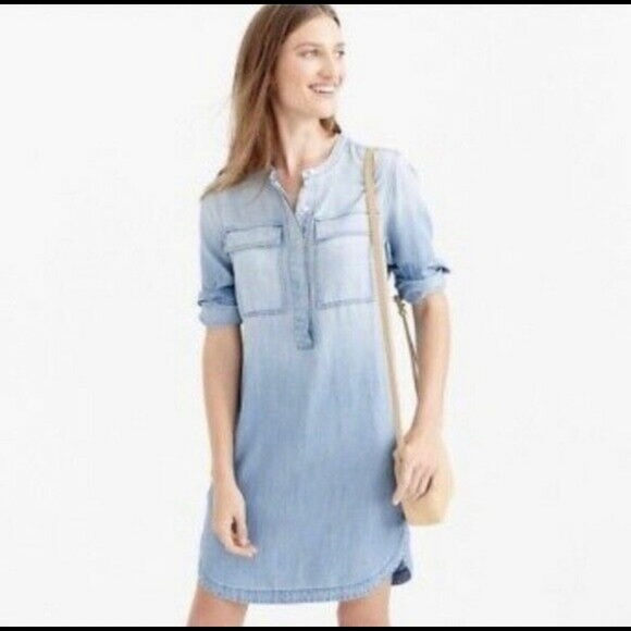 Jcrew Drapey Chambray Short Dress Denim Size Small - Picture 1 of 5